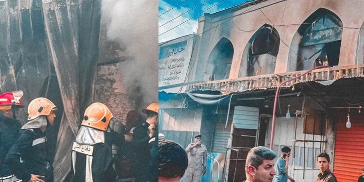 حريق يلتهم بازار قيصرية كركوك العثماني شمال العراق